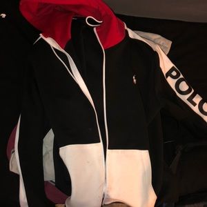 Red, Black, and White Polo ZIP Up Hoodie